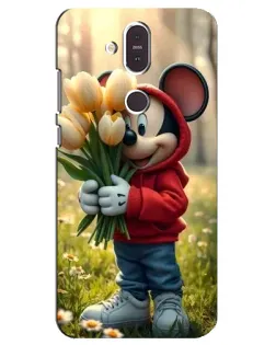 Чехол для Nokia 8.1 (2018) с картинкой «Микки с тюльпанами»