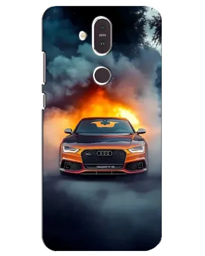 Чехол для Nokia 8.1 (2018) с картинкой «Audi в огненном дыму»