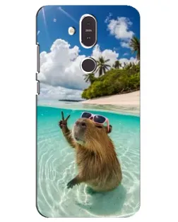 Чехол для Nokia 8.1 (2018) с картинкой «Капибара на море»