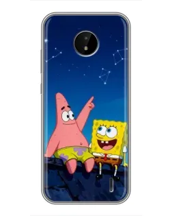 Чехол для Nokia C20 Plus с картинкой «Губка Боб и Патрик ночью»