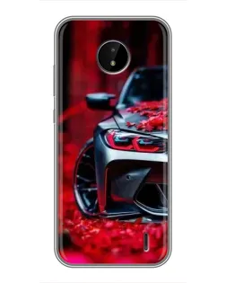 Чехол для Nokia C20 с картинкой «Спортивная BMW и цветы»
