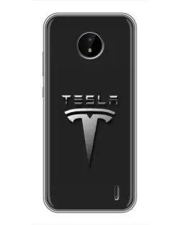 Чохол для Nokia C20 з картинкою «Сталевий логотип Tesla»