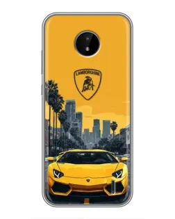Чехол для Nokia C20 с картинкой «Желтый Lamborghini город»