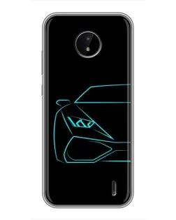Чехол для Nokia C20 с картинкой «Голубой силуэт Lamborghini»