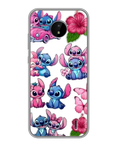 Чехол для Nokia C20 с картинкой «Стикеры Stitch и Angel»
