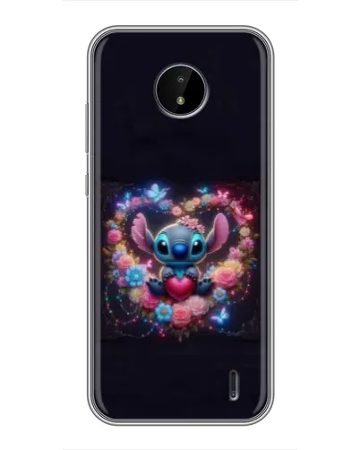 Чехол для Nokia C20 с картинкой «Stitch в цветах»