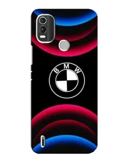 Чехол для Nokia C21 Plus с картинкой «Логотип BMW и неоновые дуги»
