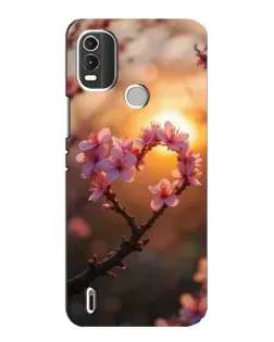Чехол для Nokia C21 Plus с картинкой «Розовый цвет сердце на фоне заката»