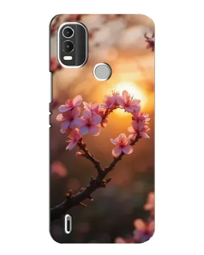 Чехол для Nokia C21 Plus с картинкой «Розовый цвет сердце на фоне заката»