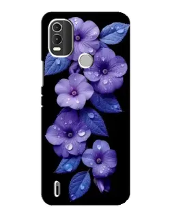 Чехол для Nokia C21 Plus с картинкой «Фиолетовые цветы с росою»