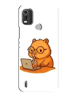 Чехол для Nokia C21 Plus с картинкой «Капибара с ноутбуком»