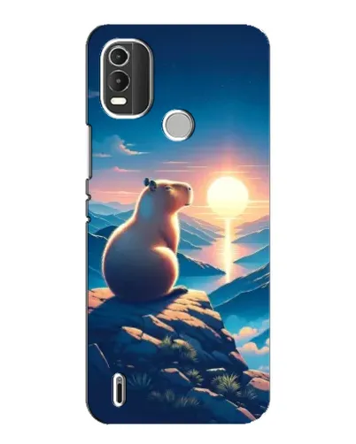 Чехол для Nokia C21 Plus с картинкой «Закат солнца с капибарой»