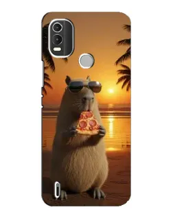 Чехол для Nokia C21 Plus с картинкой «Капибара с пиццей»