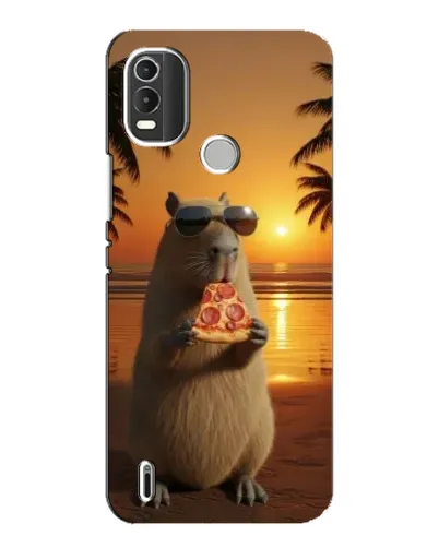 Чехол для Nokia C21 Plus с картинкой «Капибара с пиццей»