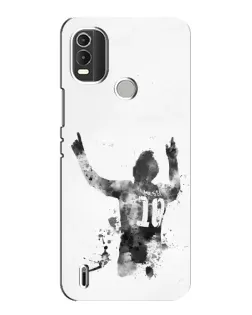 Чехол для Nokia C21 Plus с картинкой «Черно-белый силуэт Месси»