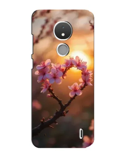 Чохол для Nokia C21 з картинкою «Рожевий цвіт  сердечко на тлі заходу»