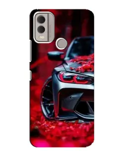 Чехол для Nokia C22 с картинкой «Спортивная BMW и цветы»