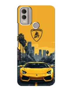 Чехол для Nokia C22 с картинкой «Желтый Lamborghini город»