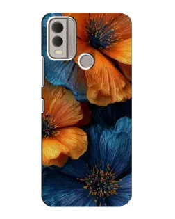 Чехол для Nokia C22 с картинкой «Яркая сине-оранжевая флора»