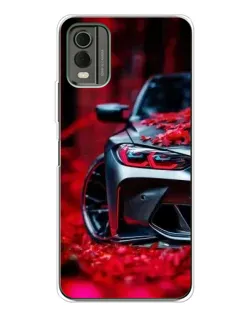 Чехол для Nokia C32 с картинкой «Спортивная BMW и цветы»