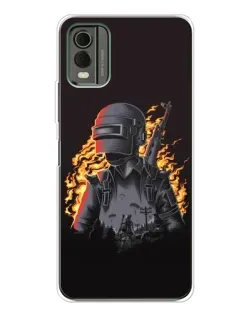 Чехол для Nokia C32 с картинкой «PUBG — огненный силуэт»