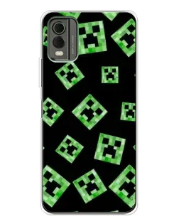 Чехол для Nokia C32 с картинкой «Паттерн с криперами»