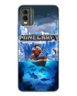 Чехол для Nokia C32 с картинкой «Minecraft ледяной мир»