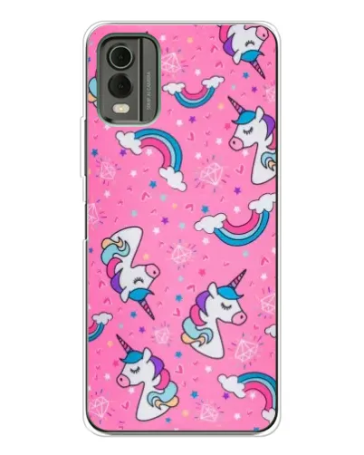 Чехол для Nokia C32 с картинкой «Unicorn паттерн розовый»