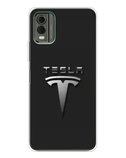 Чехол для Nokia C32 с картинкой «Стальной логотип Tesla»