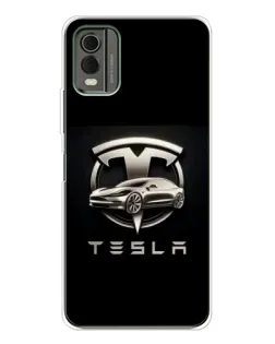 Чехол для Nokia C32 с картинкой «Tesla — серебристое авто»