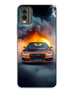 Чехол для Nokia C32 с картинкой «Audi в огненном дыму»