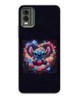 Чехол для Nokia C32 с картинкой «Stitch в цветах»
