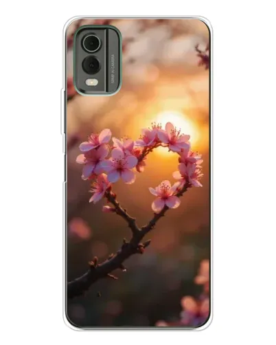 Чехол для Nokia C32 с картинкой «Розовый цвет сердце на фоне заката» Чехол для Nokia C32 с картинкой «Розовый цвет сердце на фоне заката»