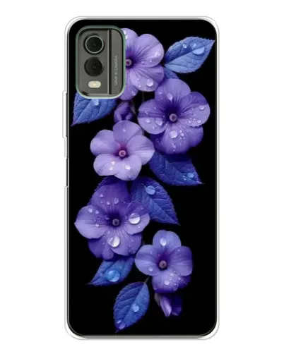 Чехол для Nokia C32 с картинкой «Фиолетовые цветы с росою» Чехол для Nokia C32 с картинкой «Фиолетовые цветы с росою»