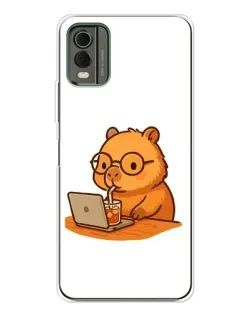 Чехол для Nokia C32 с картинкой «Капибара с ноутбуком»