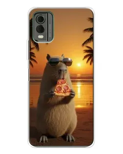 Чехол для Nokia C32 с картинкой «Капибара с пиццей»
