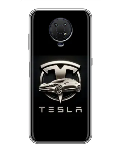 Чехол для Nokia G10 с картинкой «Tesla — серебристое авто»