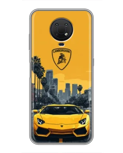 Чехол для Nokia G10 с картинкой «Желтый Lamborghini город»