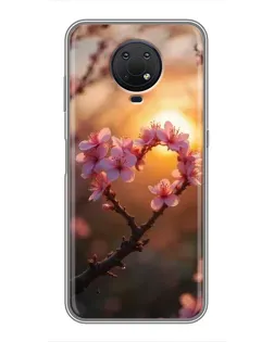 Чохол для Nokia G10 з картинкою «Рожевий цвіт  сердечко на тлі заходу»