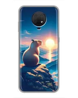Чехол для Nokia G10 с картинкой «Закат солнца с капибарой»