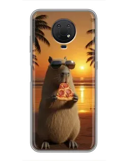 Чехол для Nokia G10 с картинкой «Капибара с пиццей»