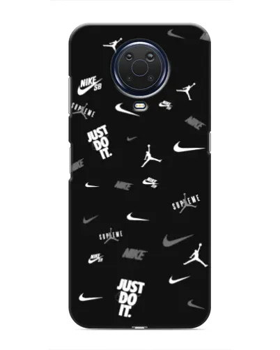 Чехол для Nokia G20 с картинкой «Nike Black Pattern»