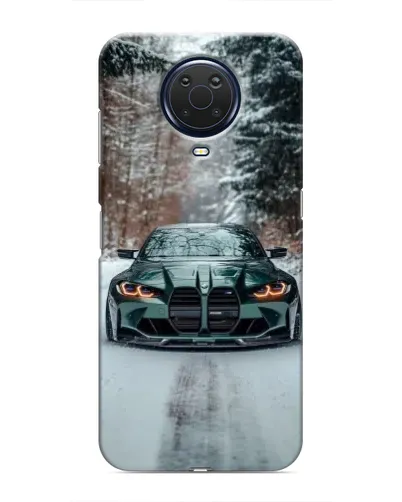 Чехол для Nokia G20 с картинкой «BMW в зимнем лесу»