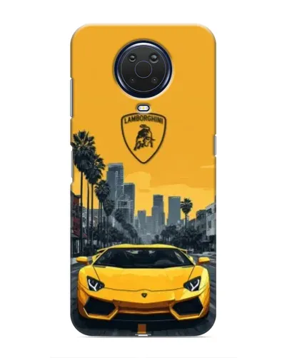 Чехол для Nokia G20 с картинкой «Желтый Lamborghini город»