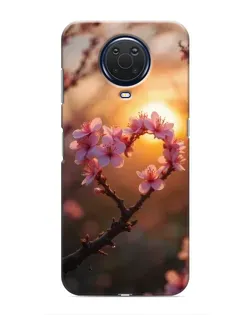 Чохол для Nokia G20 з картинкою «Рожевий цвіт  сердечко на тлі заходу»