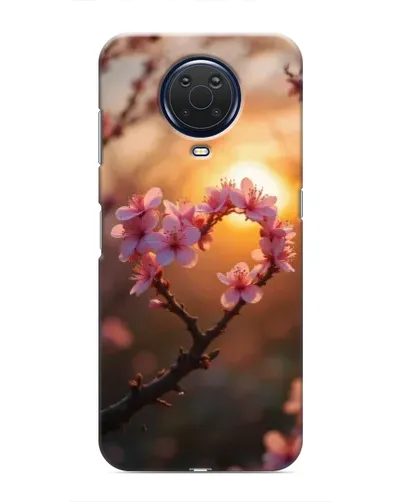 Чохол для Nokia G20 з картинкою «Рожевий цвіт  сердечко на тлі заходу»