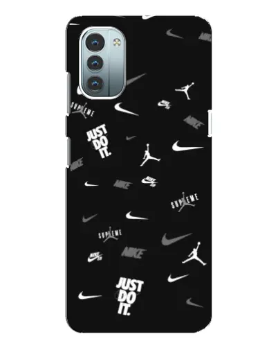 Чехол для Nokia G21 с картинкой «Nike Black Pattern»