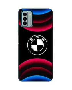 Чехол для Nokia G22 с картинкой «Логотип BMW и неоновые дуги»