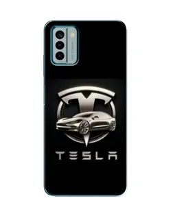 Чехол для Nokia G22 с картинкой «Tesla — серебристое авто»