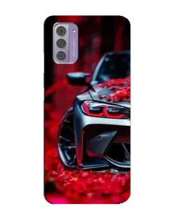 Чехол для Nokia G42 с картинкой «Спортивная BMW и цветы»